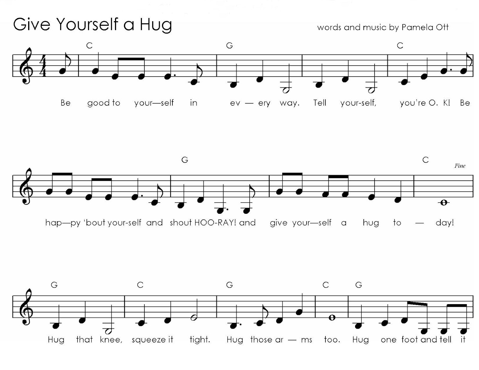 music for special kids give yourself a hug sheet music for kids