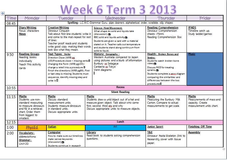 daily timetable for students