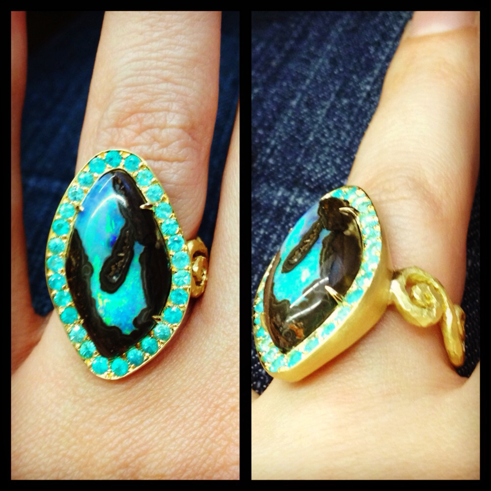 Pamela Froman Fine Jewelry New Boulder Opal & Pariaba Tourmaline Ring