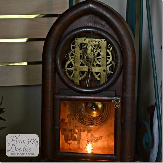 Steampunk lamp from a clock, by Plumb Doodles featured on I Love That Junk