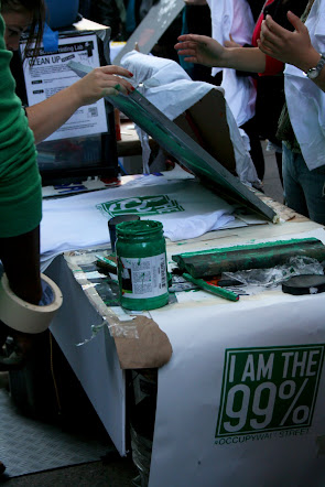 Silkscreening tee shirts at Occupy Wall Street