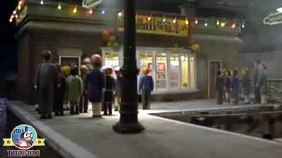 A magical sight Henry train Thomas and his friends flashing color Christmas lights party balloons