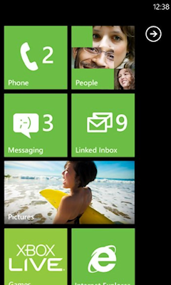 The Start screen in Windows Phone 7.5 
