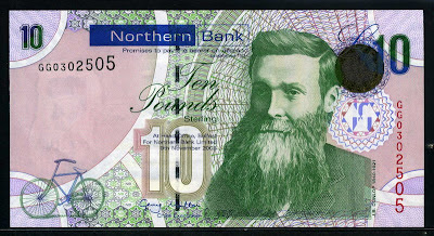 10 Pounds sterling banknote,  John Boyd Dunlop, bicycle