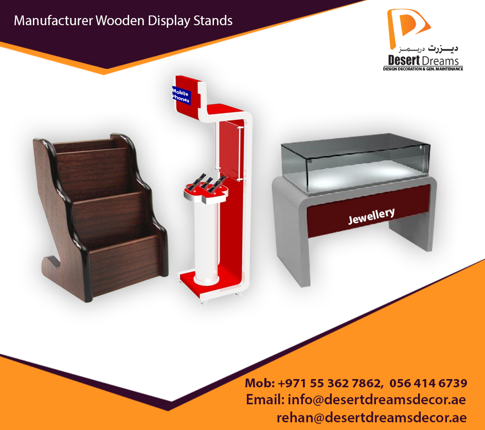 Design and Manufacturing Wooden Display Stands in UAE. Wooden Display