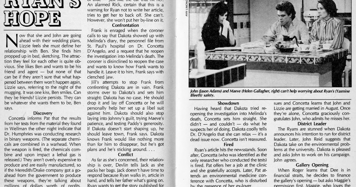 The Soap Opera Saga Ryan's Hope RecapJuly 28, 1987 (SOD)