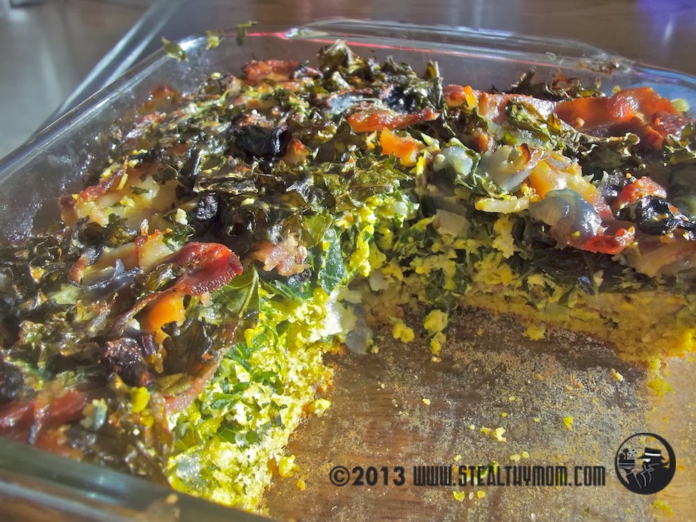 Stealthy Mom Greens and Cornbread Quiche with Bacon (gluten free, milk