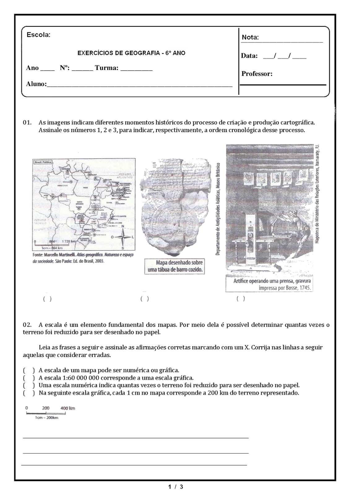 PORTAL ESCOLA: ATIVIDADES GEOGRAFIA 6° ANO EXERCÍCIOS PROVAS AVALIAÇÕES