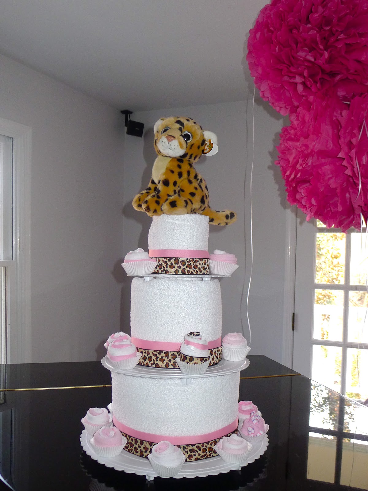 Fashionably Festive Pink Baby Shower DIY Towel Cake