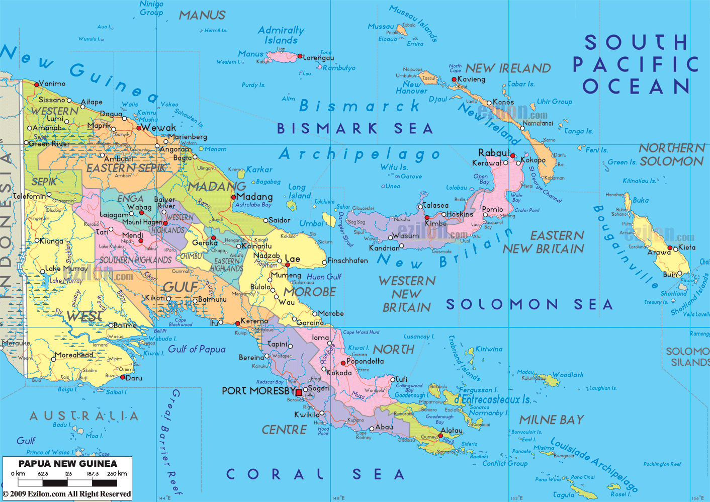 PAPUA NEW GUINEA GEOGRAPHICAL MAPS OF PAPUA NEW GUINEA