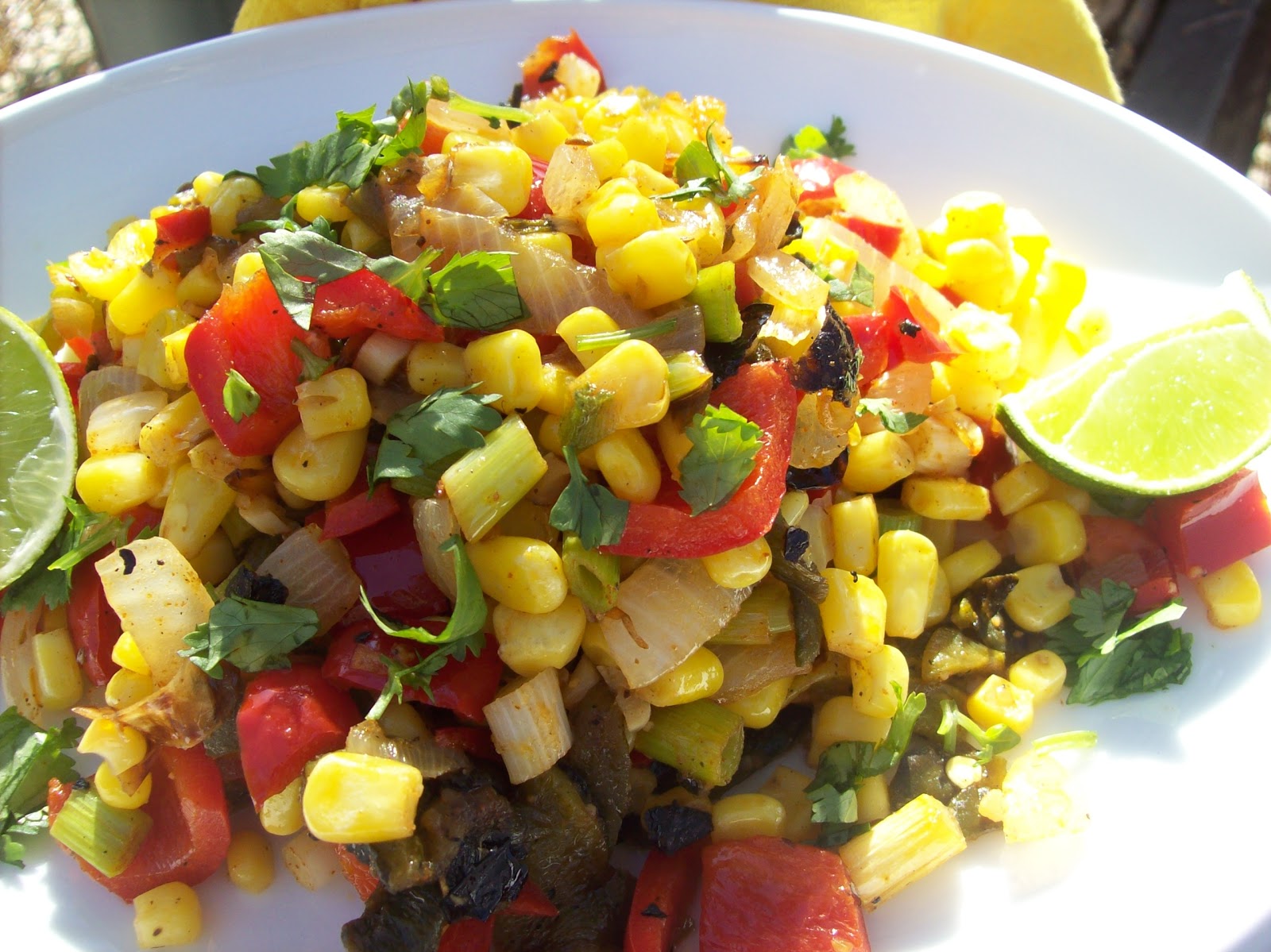 red or green? corn, peppers & onion sauté
