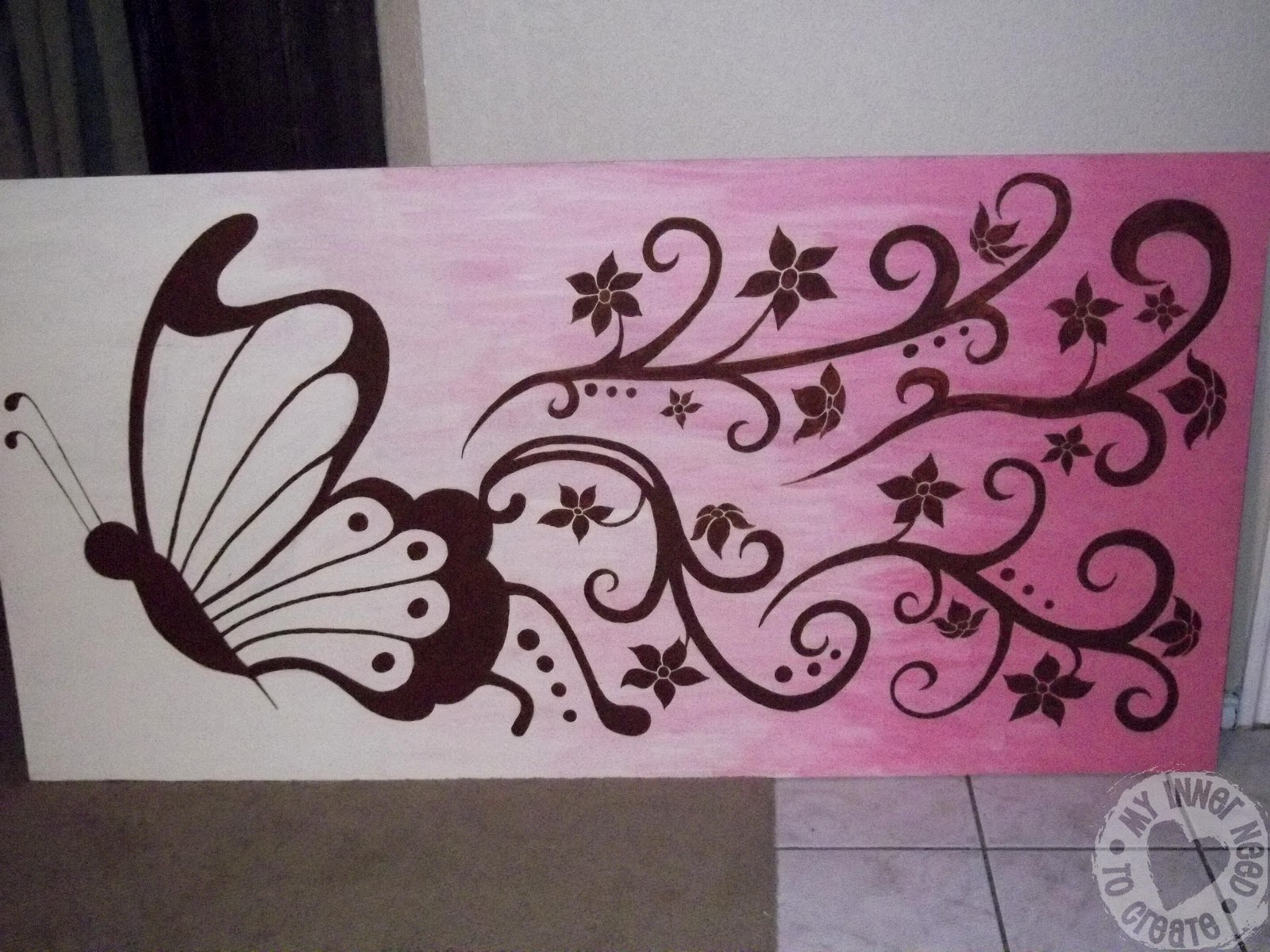 My Inner Need to Create... Brown and Pink Butterfly and Flower Mural