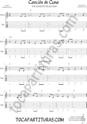 Tubescore Brahms Lullaby tab sheet music for guitar