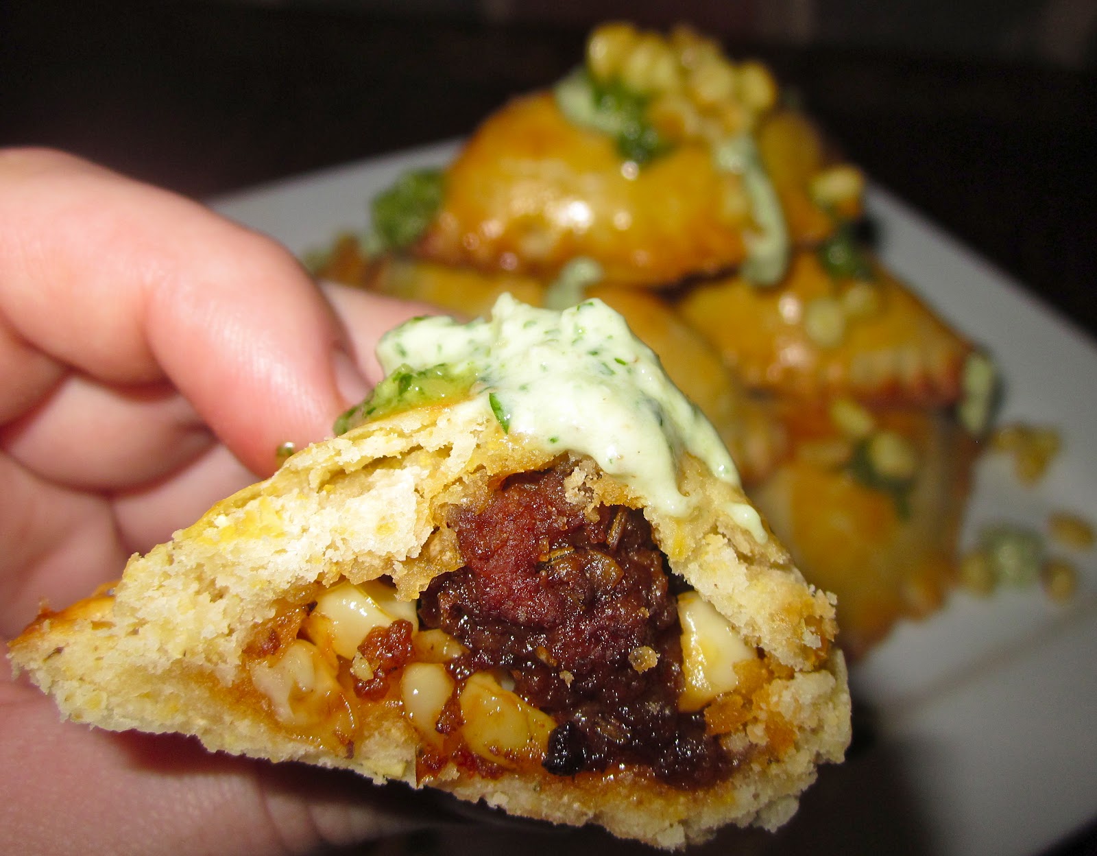 Haute + Heirloom Chorizo Jam & Charred Corn Empanadas with Cilantro Crèma