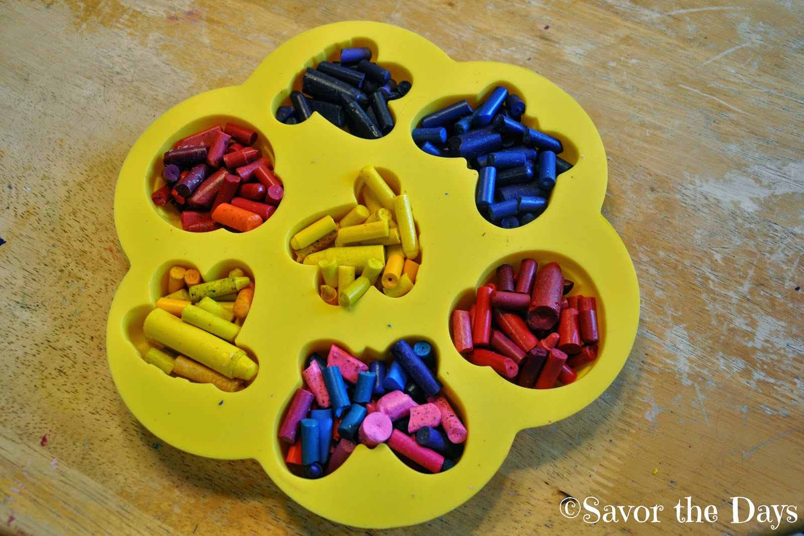 Crayon pieces in silicone mold