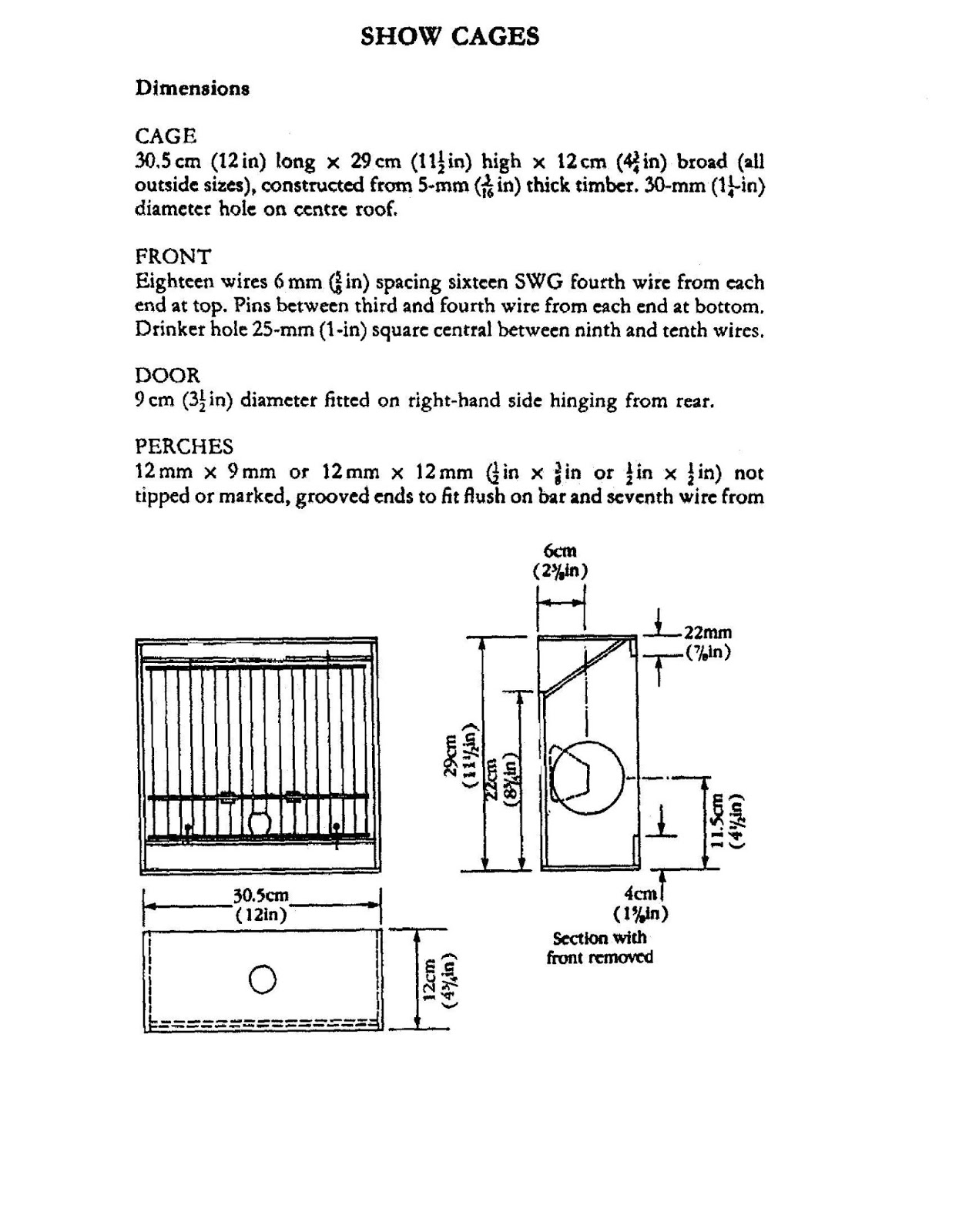 National Norwich Plainhead Canary Club Show Cage and Paint Requirements