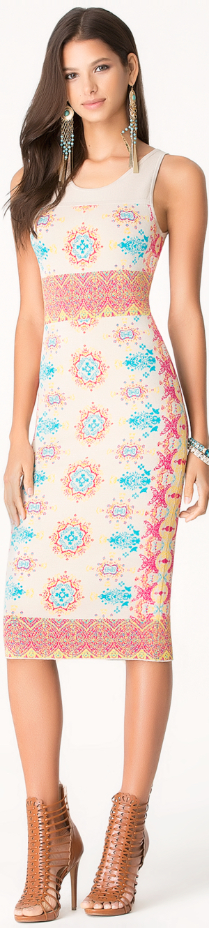 BEBE LANTERN JACQUARD DRESS