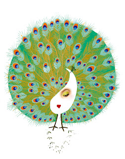 illustration of a peacock with woman's face by Robert Wagt