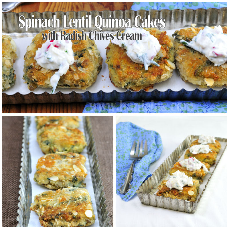Haniela's Spinach Lentil Quinoa Cakes with Radish Chives Cream