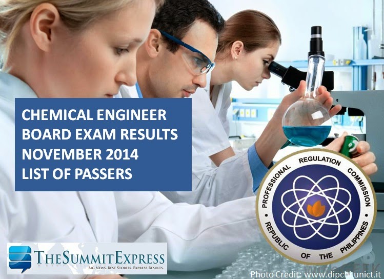 List of Passers Chemical Engineer board exam results November 2014 The Summit Express
