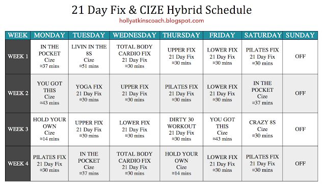 Holly Atkins 21 Day Fix and CiZE Hybrid Schedule!