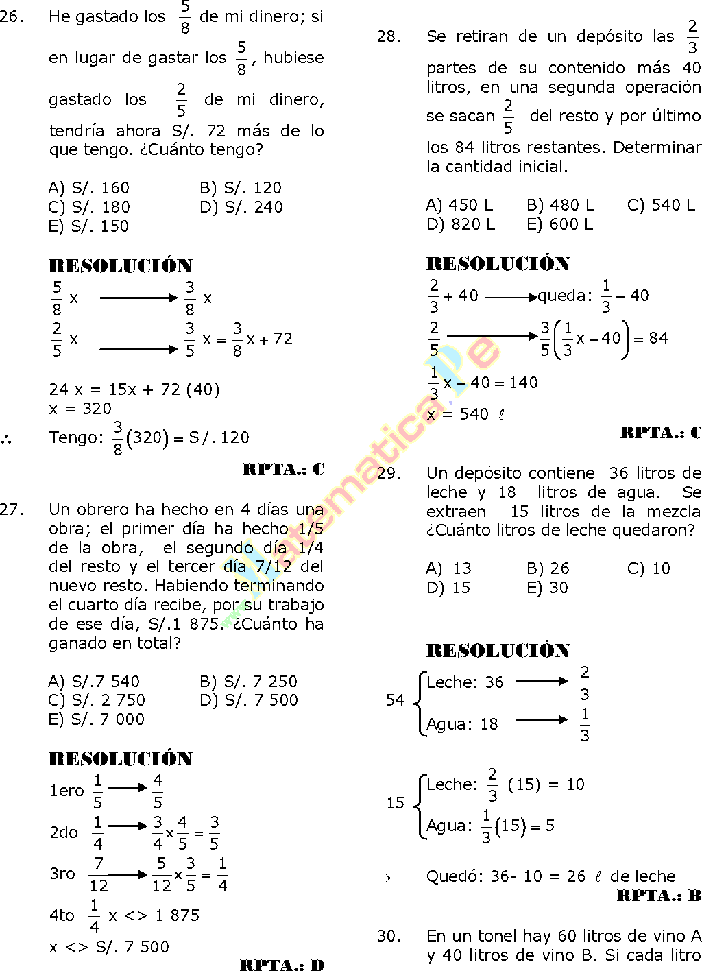 FRACCIONES EJERCICIOS RESUELTOS DE RAZONAMIENTO MATEMÁTICO ... FRACCIONES EJERCICIOS RESUELTOS DE RAZONAMIENTO MATEMÁTICO ...