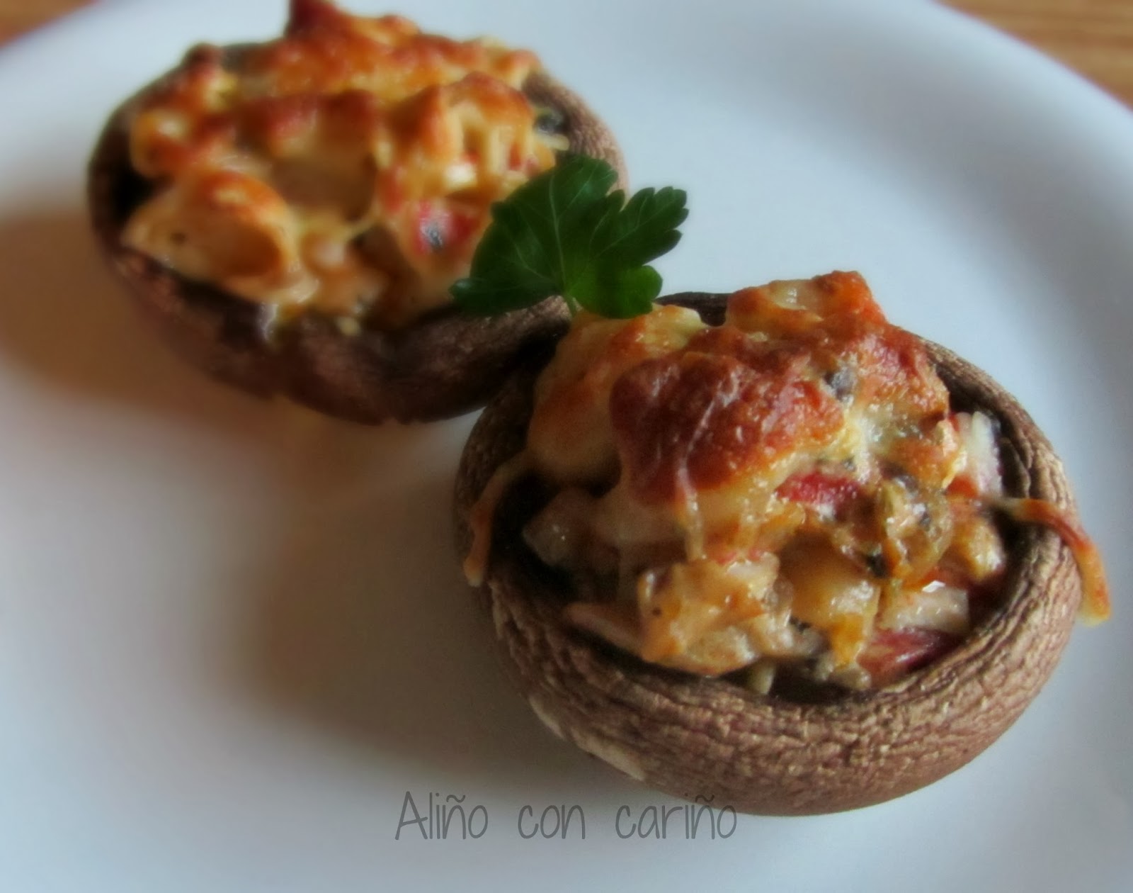 CHAMPIÑONES PORTOBELLO RELLENOS DE MARISCO ALIÑO CON CARIÑO