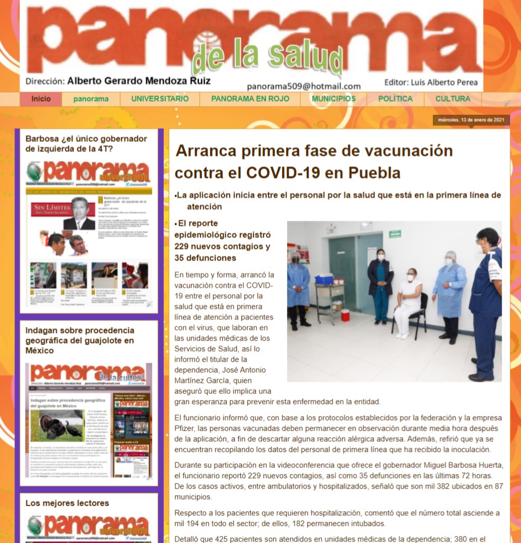 Arranca primera fase de vacunación contra el COVID-19 en Puebla