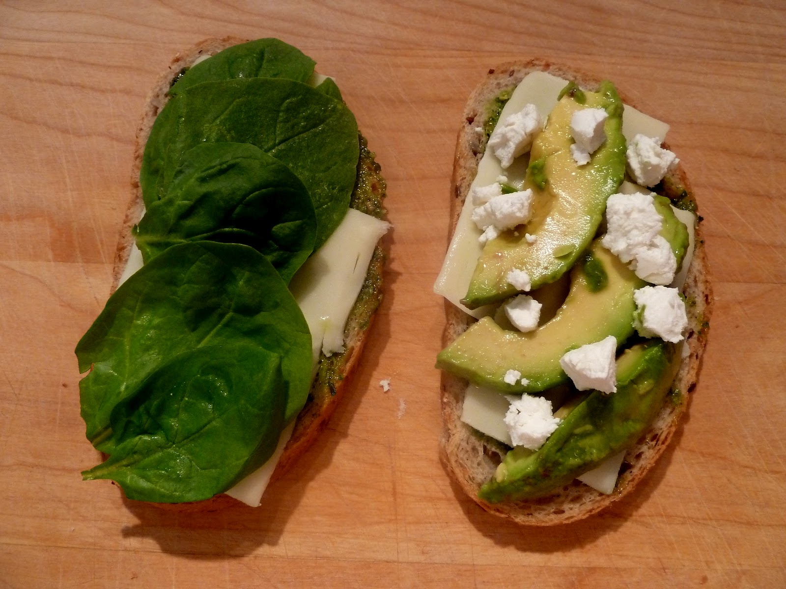 Cracked Pepper Grilled Cheese with Pesto, Spinach and Avocado