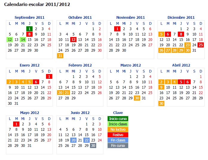 Calendario escolar 2011-2012