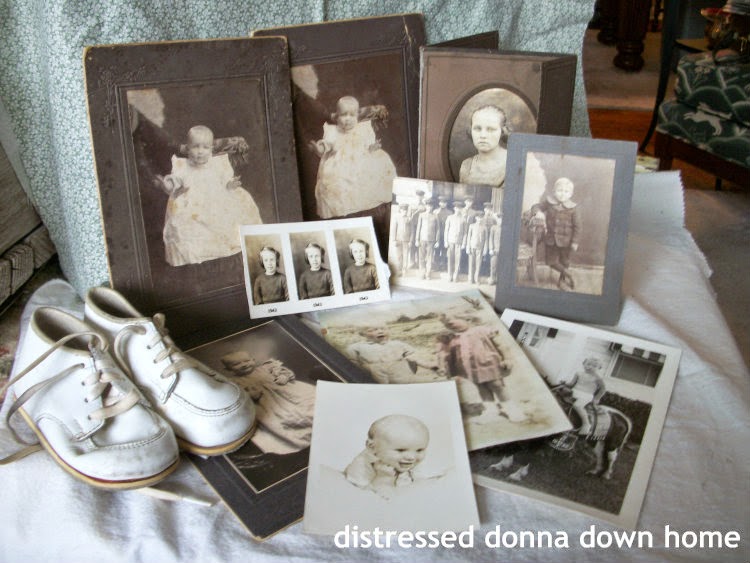 cabinet photos, baskets, vintage finds, certificates