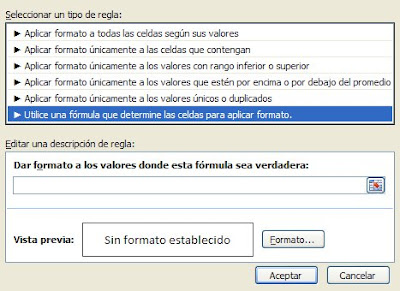 Cuadro de diálogo del formato condicional Cuadro de diálogo del formato condicional
