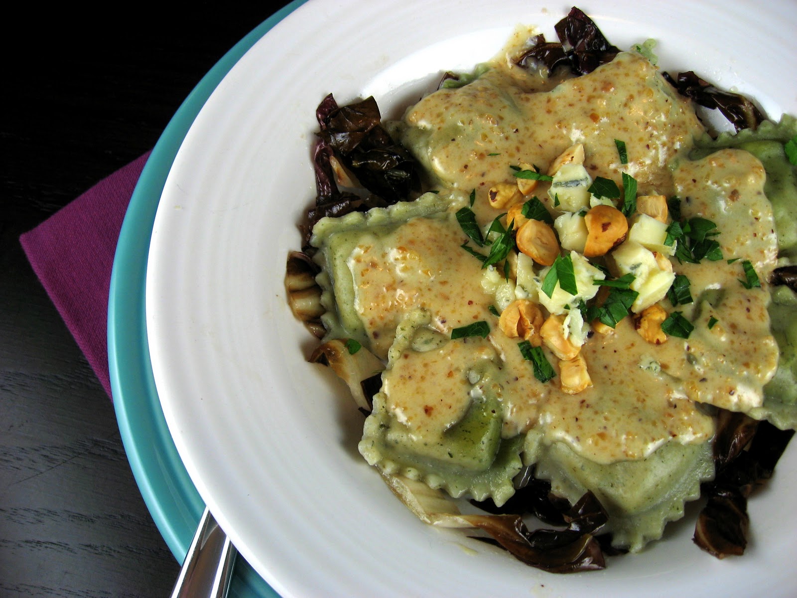 Robyn Cooks Ravioli with Hazelnut Cream Sauce and Radicchio