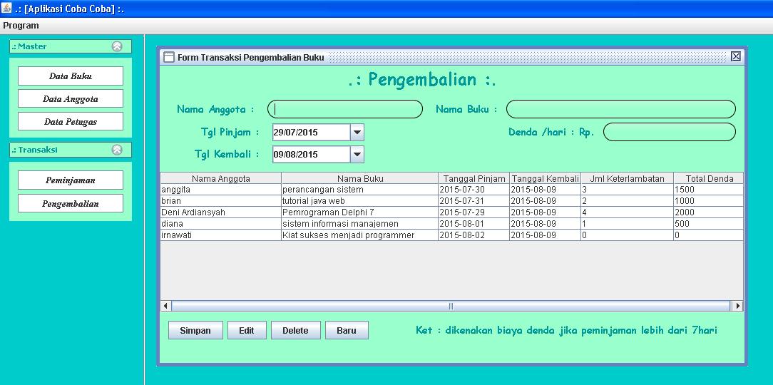 Source Code Sederhana Dan Tutorial Dasar Penghitungan Denda Peminjaman Buku Perpustakaan Menggunakan Java Netbeans