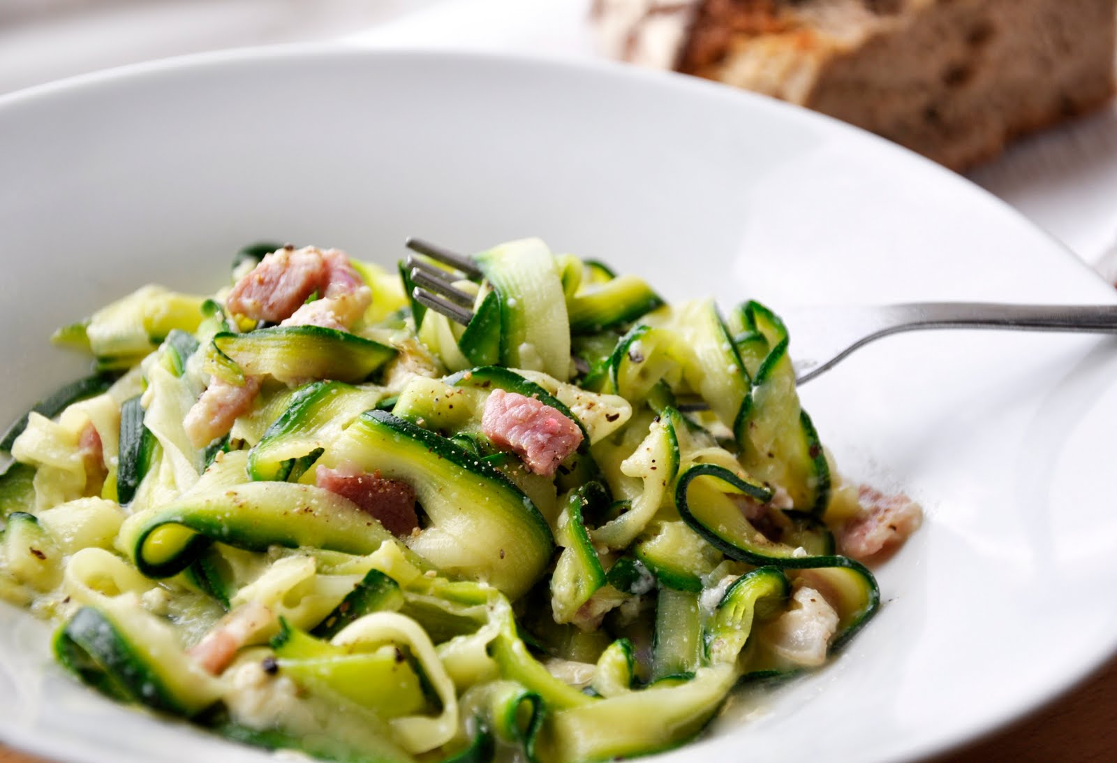 Tagliatelles de courgette aux lardons Mes recettes légères