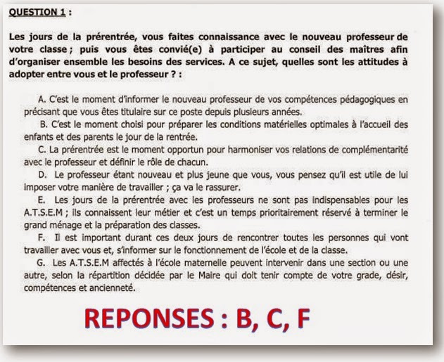 QCM-CONCOURS-GRATUITS: Réponse n°01 QCM ATSEM