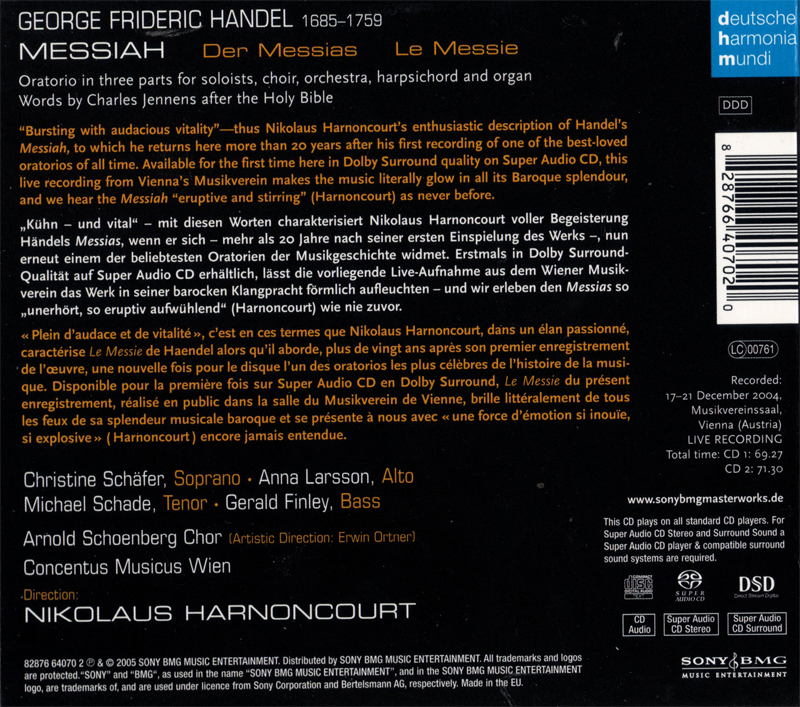 Mi Música Clásica: Händel - Messiah - Concentus Musicus Wien, Arnold Schoenberg Chor ...
