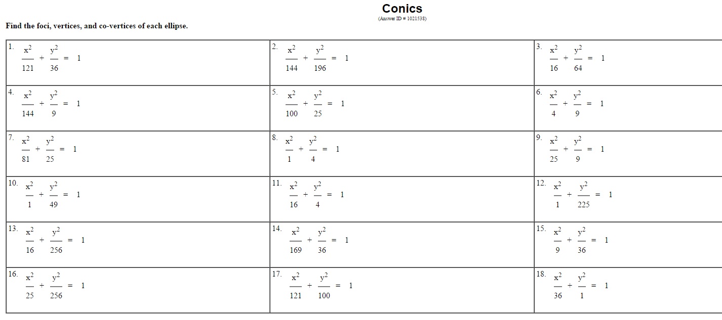 Free Worksheet Ellipse Worksheet conics ellipse worksheet with answer