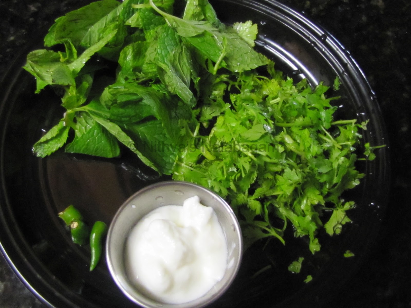 Mint Coriander Raita Biryani Side dish Nithya's Nalabagam