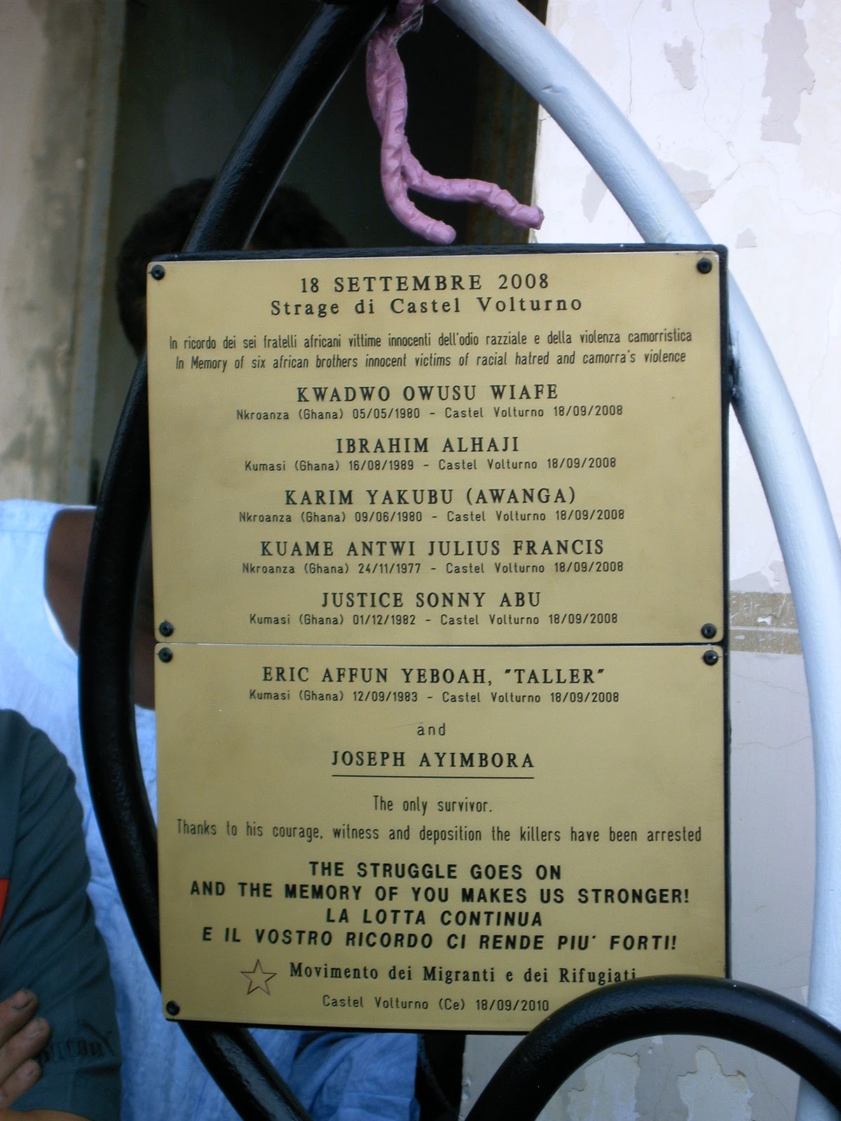 Dalla parte delle vittime 18 SETTEMBRE 2008, STRAGE DI CASTEL VOLTURNO