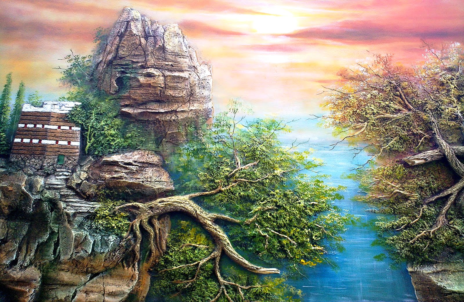 Lukisan Kampung 100 Cm X 120 Cm Lukisan Diatas Kanvas Lukisan