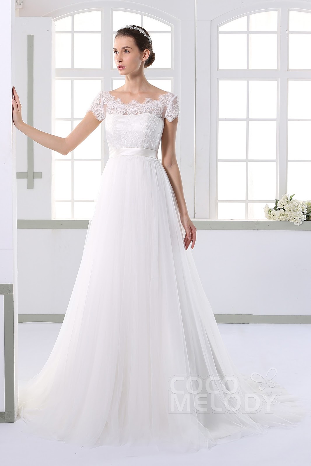 Sheath-Column Sweep-Brush Train Wedding Dress CWXT14061 
