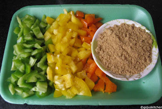 Capsicum cut into cubes and the spice powder