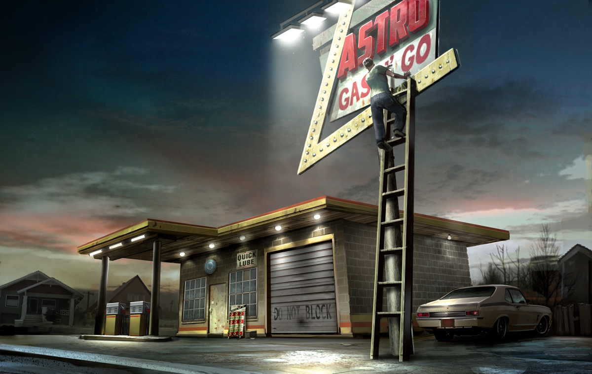 Jim Martin Concept Art Old Gas Station