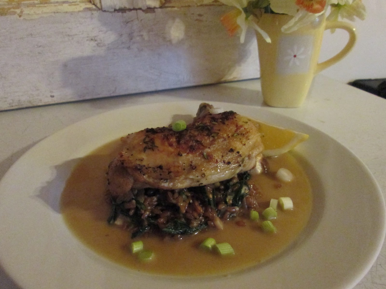 Let Them Eat Healthy Oven Roasted Chicken Over Wheat Berry Risotto