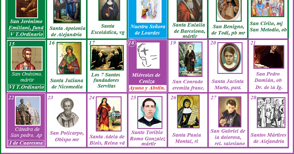 Religión Severo Ochoa Santos y santas del mes de Febrero