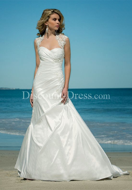A-Line Sweetheart Floor Length Attached Soft Crushed Taffeta Beading Wedding Dress