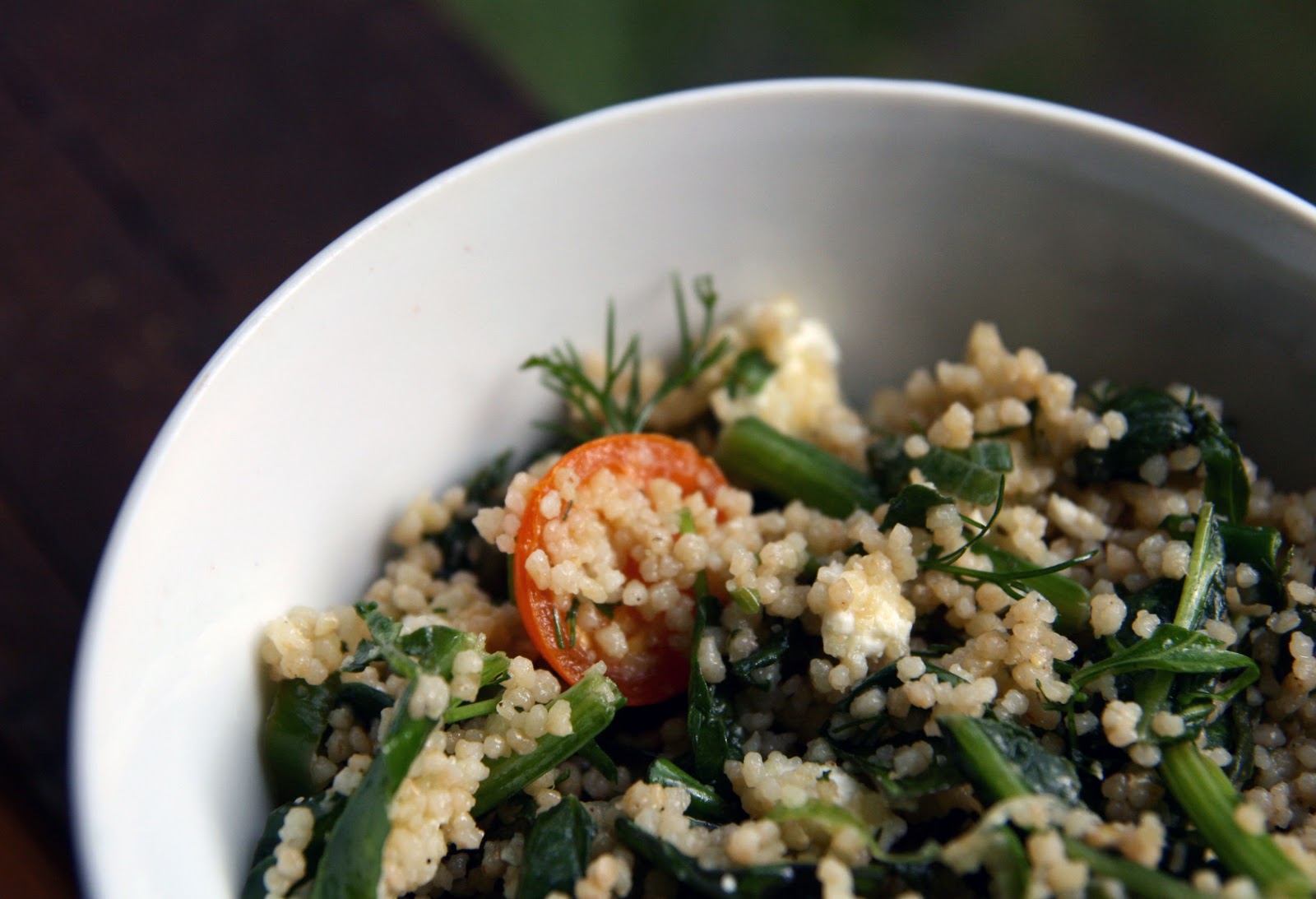Couscous Salad with Spinach, Feta, Cherry Tomatoes and Herbs Recipe