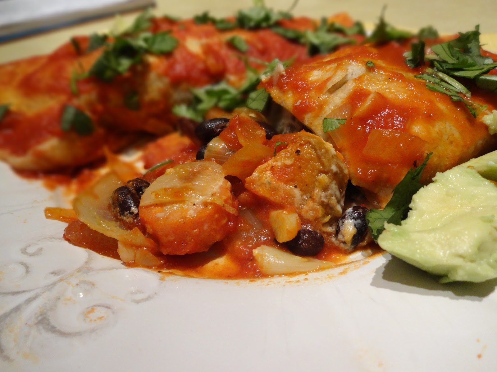 Peace Out, Mac & Cheese Black Bean, Veggie and Goat Cheese Enchiladas