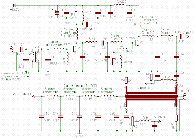  RF Fm 88 108 MHz 20W amplifier Circuit Diagram